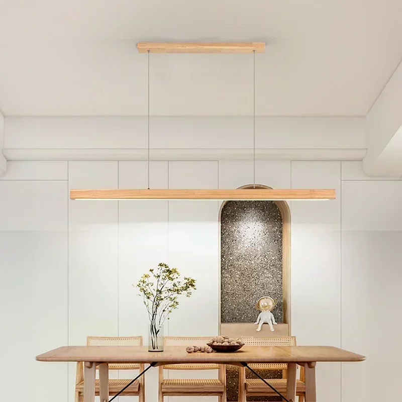 DAMIASMIL LED Pendant Light Dining Table Lamp Wood Long Strip Suspension Chandelier for Living Dining Room Lighting Fixture 5