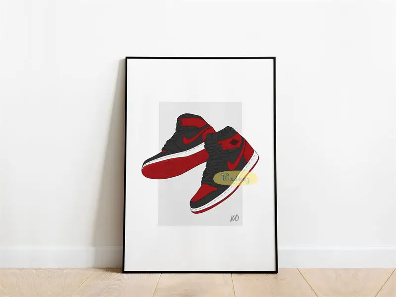 thumbnail image 1 of Póster de zapatillas de deporte de marca de fama mundial para sala de estar, pintura en lienzo moderna, arte para el hogar, decoración de pared, imágenes estéticas, regalos, 1 of 5