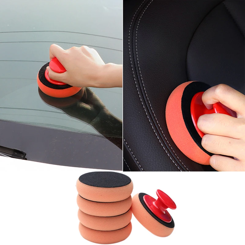 5Pcs Car Wax Polish Sponges With Handle Waxing Pads Polishing Kit Microfiber Applicator Pad