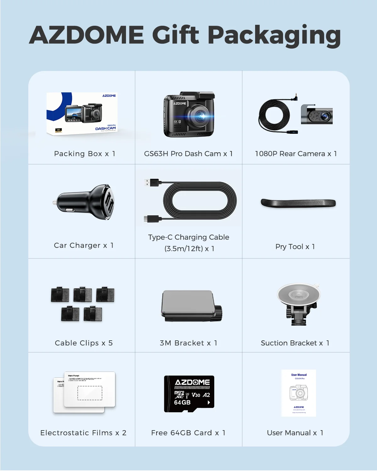thumbnail image 1 of AZDOME Dash Cam GS63H Pro 4K+1080P Dual-channel Record 2.4'' IPS Screen GPS WiFi 6 APP 130° FOV Car DVR 24H Parking Monitor, 1 of 5