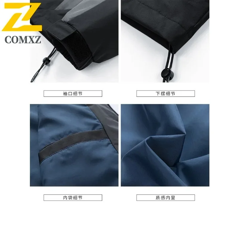 COMXZWindbreaker Colorblock Hooded  Men Women Yama Style Waterproof Windproof Multi-Pocket  Coat for Camping Fishing Hiking 2025