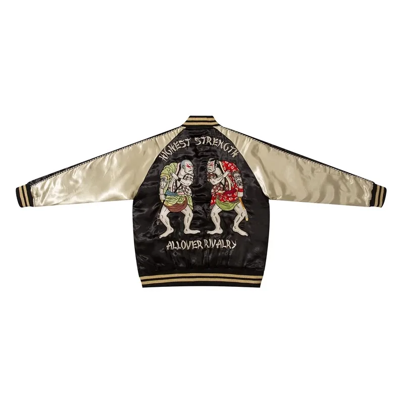 New Men Boys Black Streetwear High Street Vintage Casual Embroidered Loose Fashionable Sukajan Souvenir Jacket 2024 5
