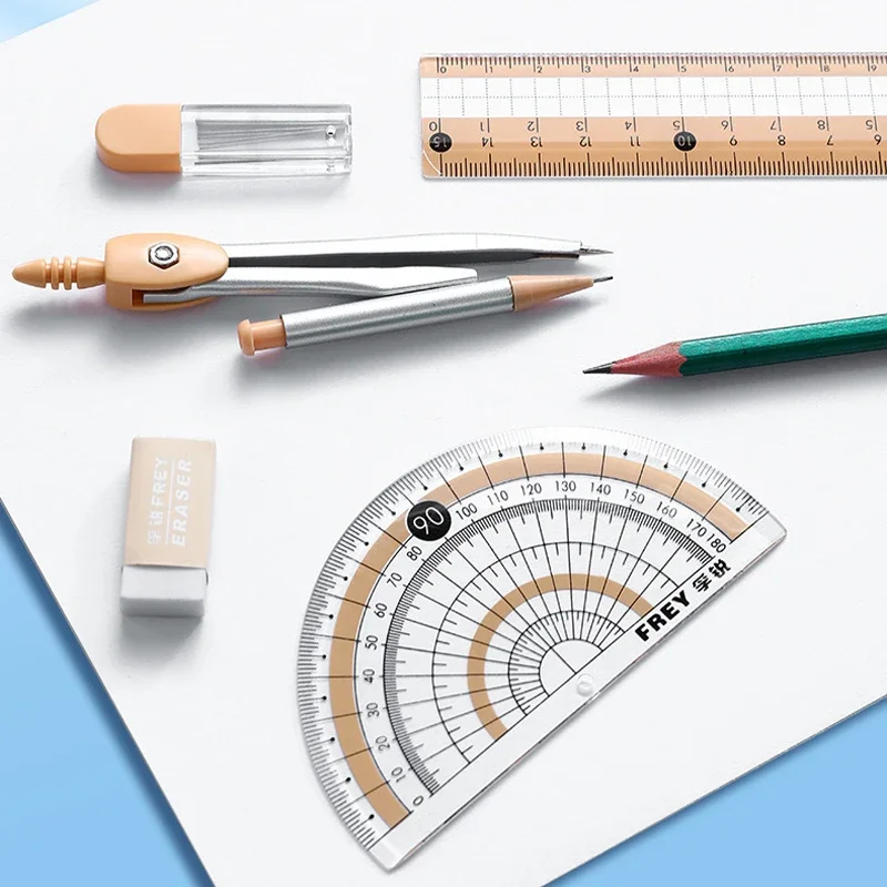 7-Pieces Ruler Set Ruler Triangle Protractor Rubber Compass for Student School Math Supplies