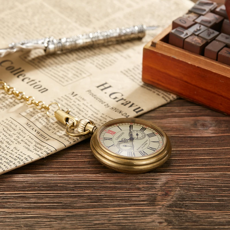Luxury Roman Numerals Mechanical Pocket Watch Palace Full Copper Hand Wind Old Fob Chain Clock for Men Women Collection Gifts