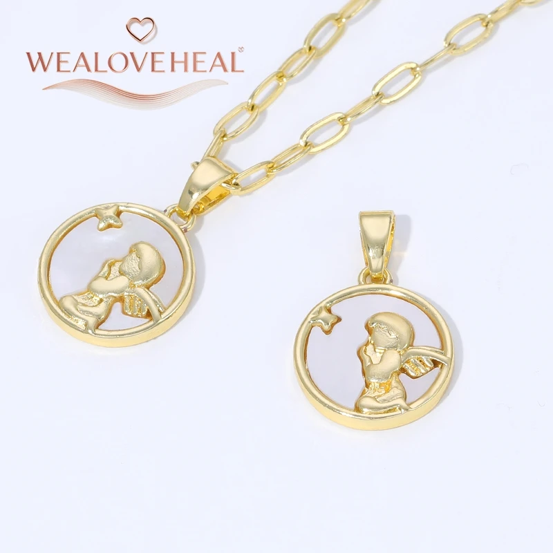 18K Vergoldete Messing-Metallanhänger mit Muscheleinlage, Runde Charms mit Lebensbaum/Engel/Bienen-Motiven, Zubehör für Schmuckherstellung, DIY-Schmuck – Detail 20