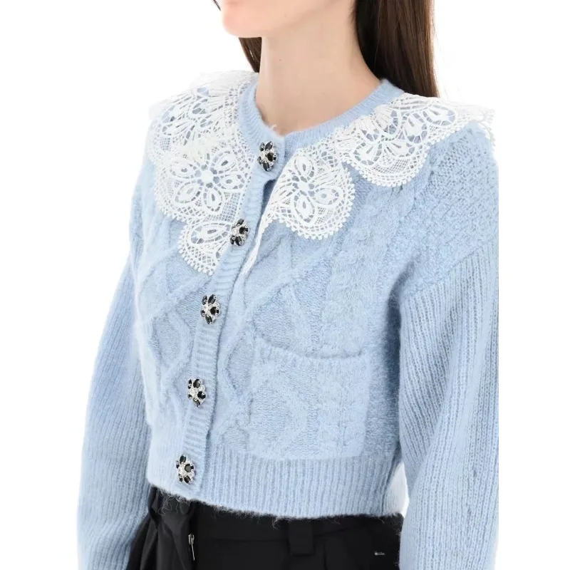 

VII 2023 Brand SP New Knit Autumn Winter Woman Clothing Lace Doll Neck Mohair Knit Cardigan Sweater Women Free Shipping Offers