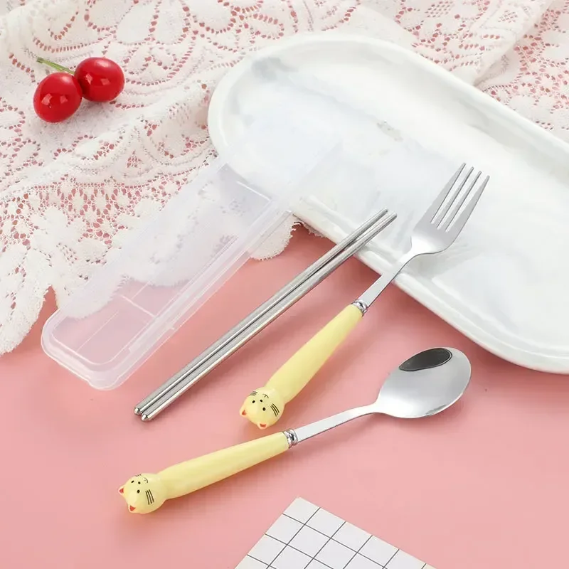 Portable Cartoon Tableware Reusable Flatware Silverware Include Fork Spoon for Children cutlery set picnic cutlery set picnic tableware camping cutlery set