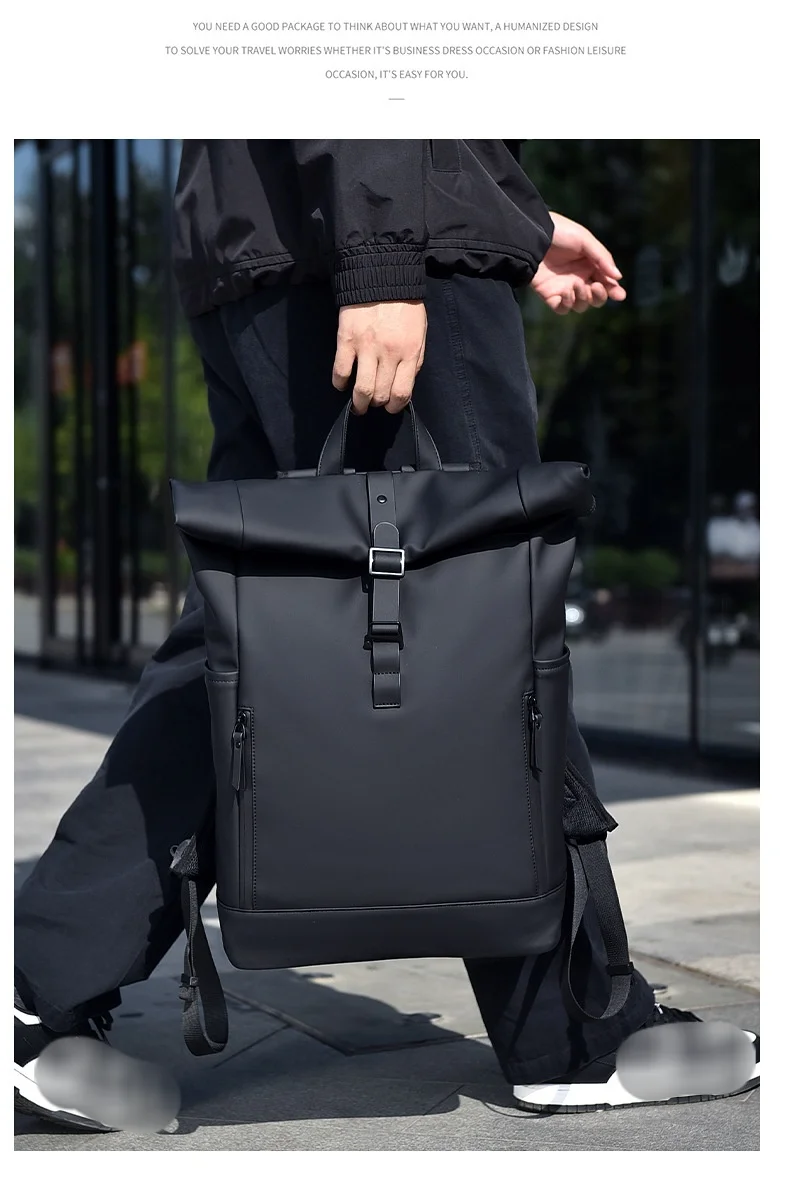 Rucksack Rolltop Outdoor Wasserdicht Kratzfest Computer Rucksack Arbeit Pendler Reise Große Kapazität Studentenrucksack Männlich Weiblich_voghion.com
