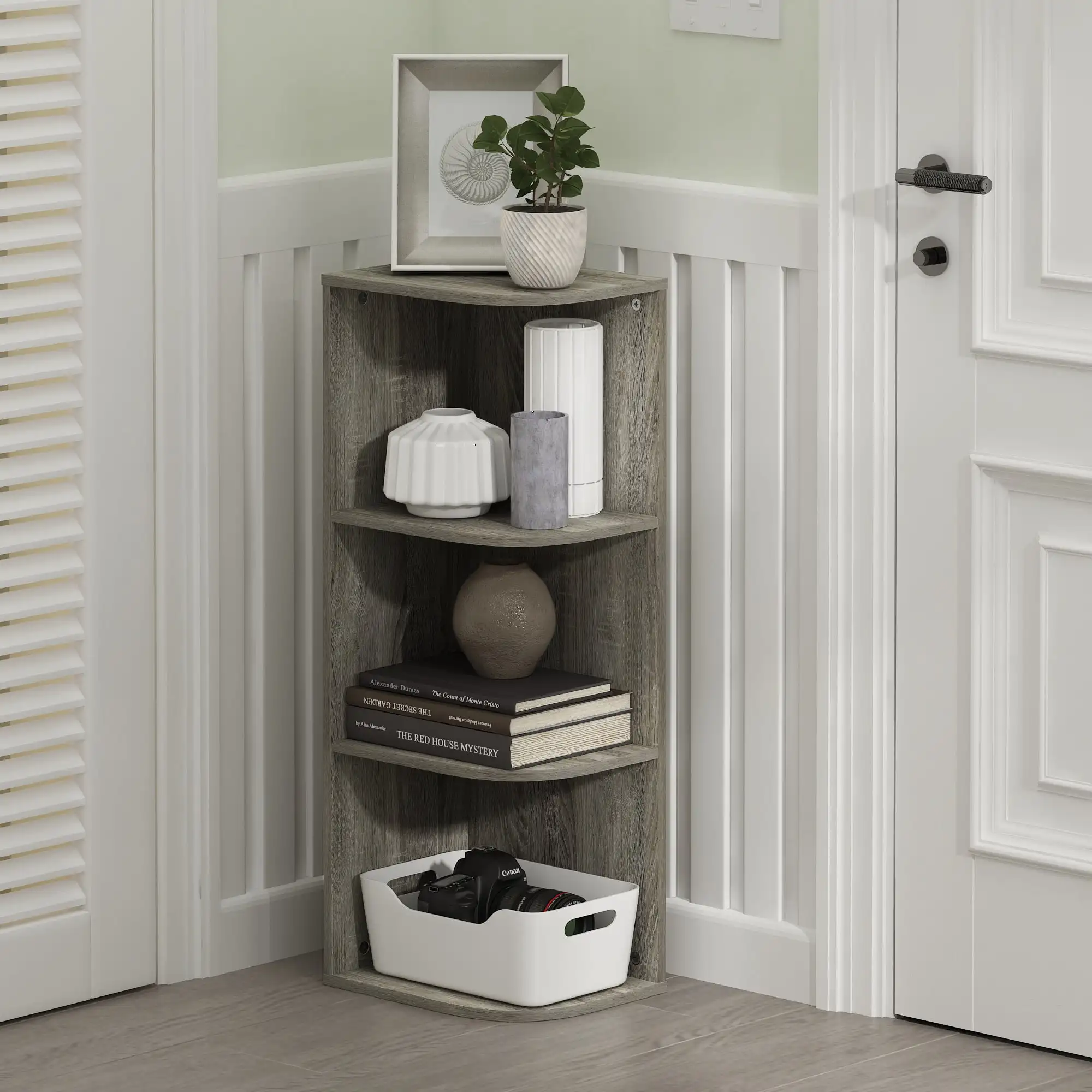 

Furinno Pasir 3-Tier Corner Open Shelf Bookcase, French Oak