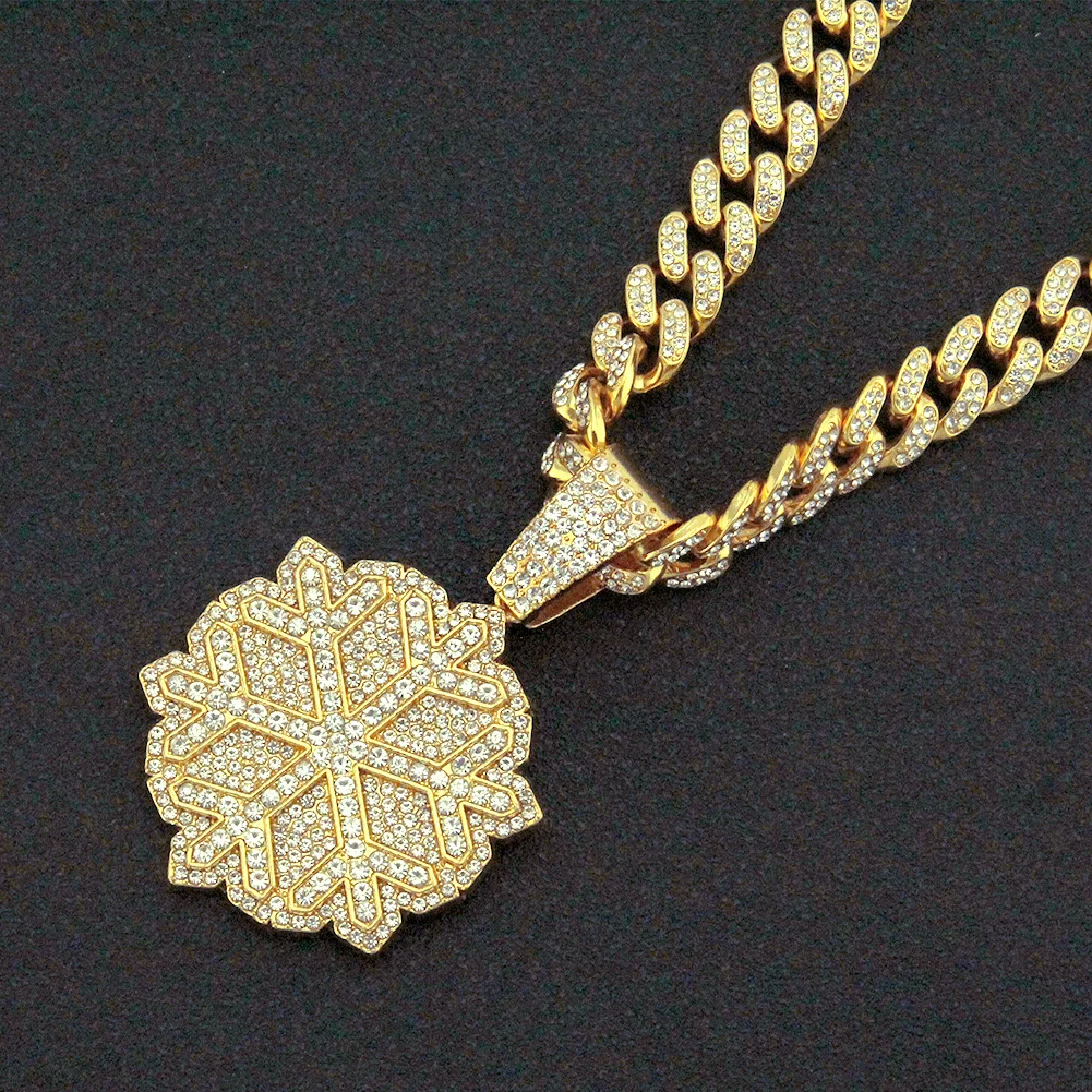 

Hip Hop Iced Out Cuban Chains Bling Diamond Brand Snowflake Pendant Mens Necklaces Miami Gold Chain Charm Jewelry for Men Choker