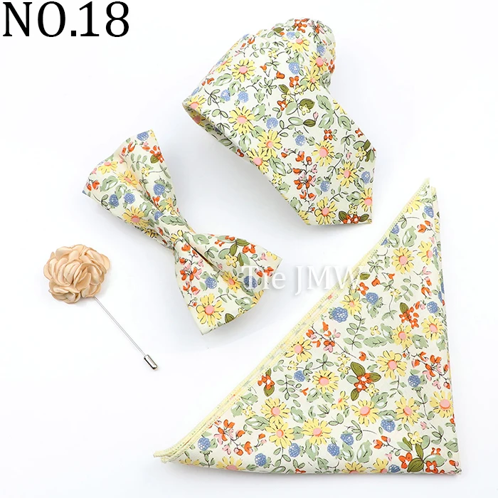 Neue Bunte Baumwolle Floral Männer Krawatte Brosche Set Rosa Weiß Gelb Krawatte Bowtie Anzug Vintage Für Bräutigam Business Hochzeit Party – Detail 18