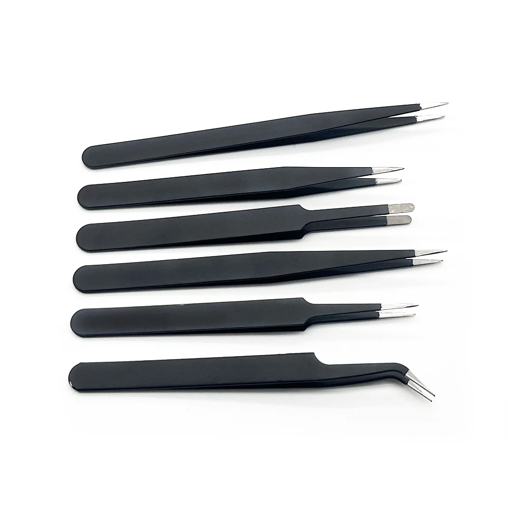 6 Pcs Safe Precision Tweezer Set Antistatic Tweezers Anti-static ESD Stainless Curved Straight Tweezers Maintenance Tool
