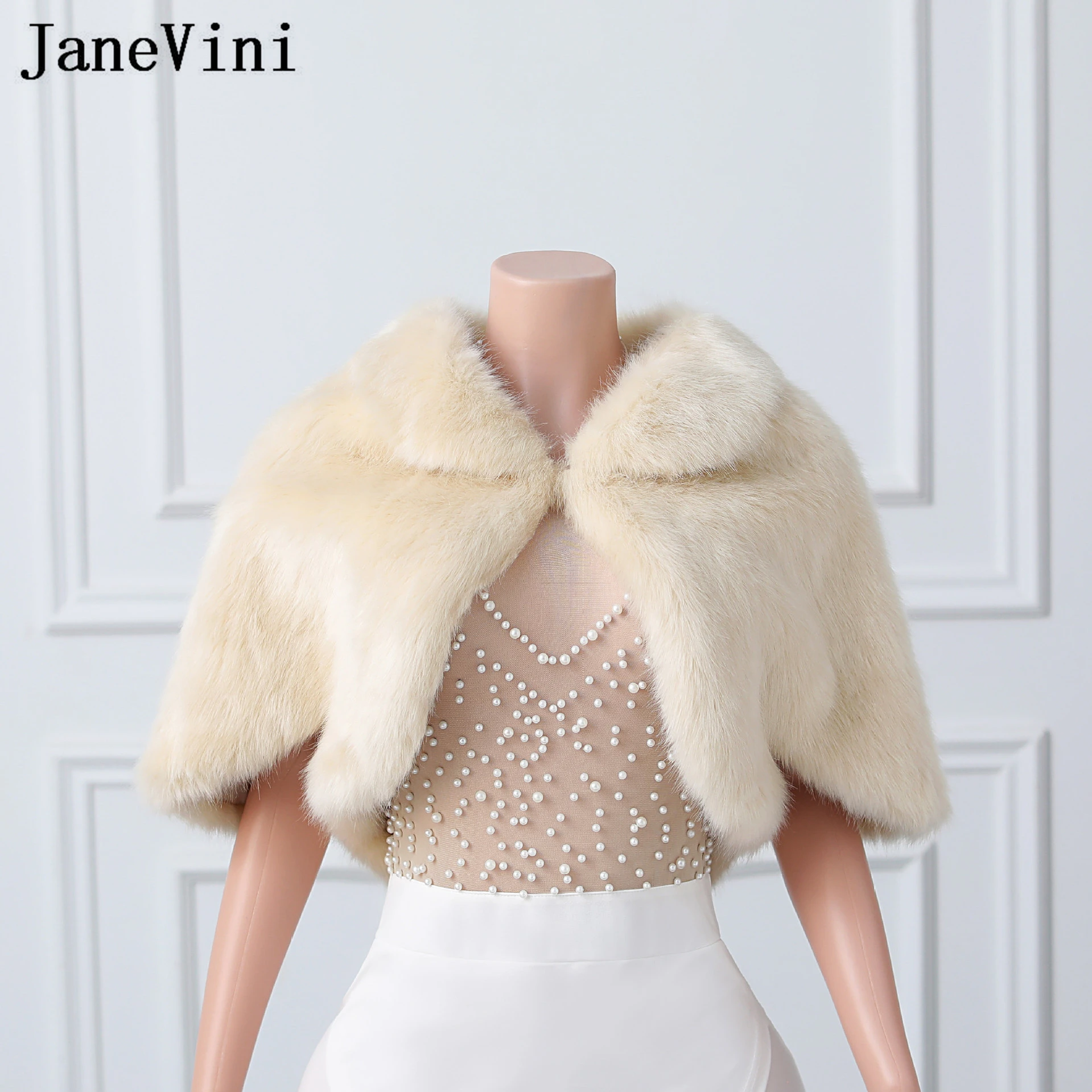 

JaneVini Chale Fourrure Bridal Bolero Femme Jackets Wraps Winter Faux Fur Wedding Dress Cape Shawl Women Coat Shrugs Short Cloak