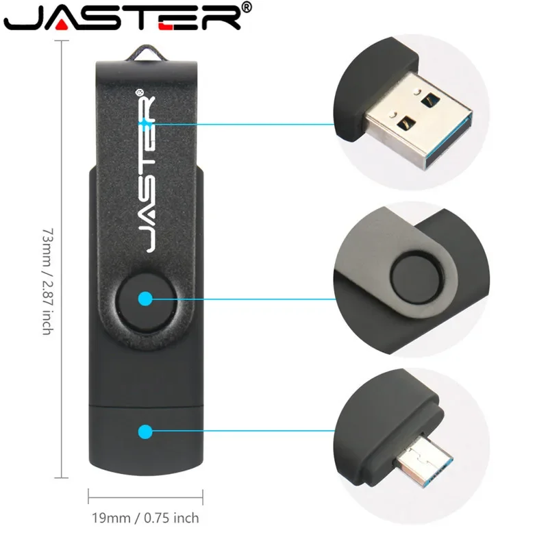 USB Flash Drive JASTER OTG 2.0 Micro Interface + Type-C Adapter Key Ring 32GB Memory Stick
