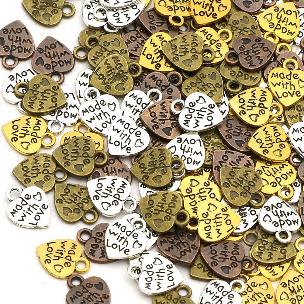 Made Wth Love Labels Sliver Bronze Heart Metal Tags 50Pcs for Sewing