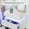 White LED Nightstand LED Bedside Table with High Gloss Drawers Modern Matte Led Night Stand with Border Table for Bedroom US 5