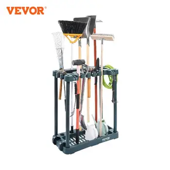VEVOR 10 Slots Yard Garden Tool Organizer Long-Handled Tool/Rake/Broom Tower Storage Rack Stand Holder for Garage Organization 1