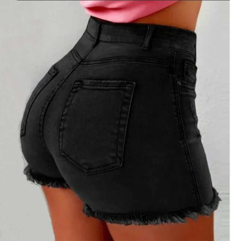 High Waisted Jeans Slouchy Jeans Hot Selling Women's Denim Shorts with Tassels and Holes 3