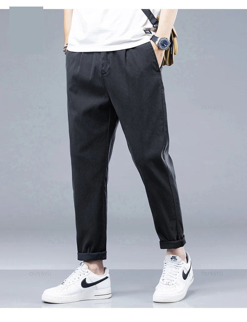 Description Picture 2 of itemBrand Clothing New Summer Soft Lyocell Fabric Men's Casual Pants Thin Slim Elastic Waist Korea Jogger Ankle Length Trousers Male