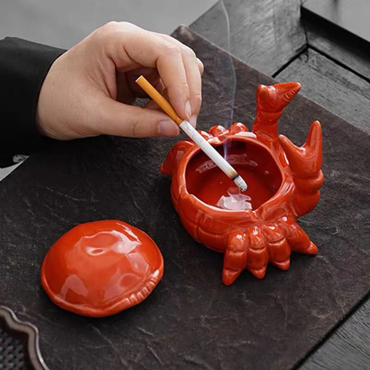 Ceramic Ashtray 1pc Crab Ceramic Ashtray Small Tea Pet Office Home Living Room With Cover Fly Ash Cute Decoration