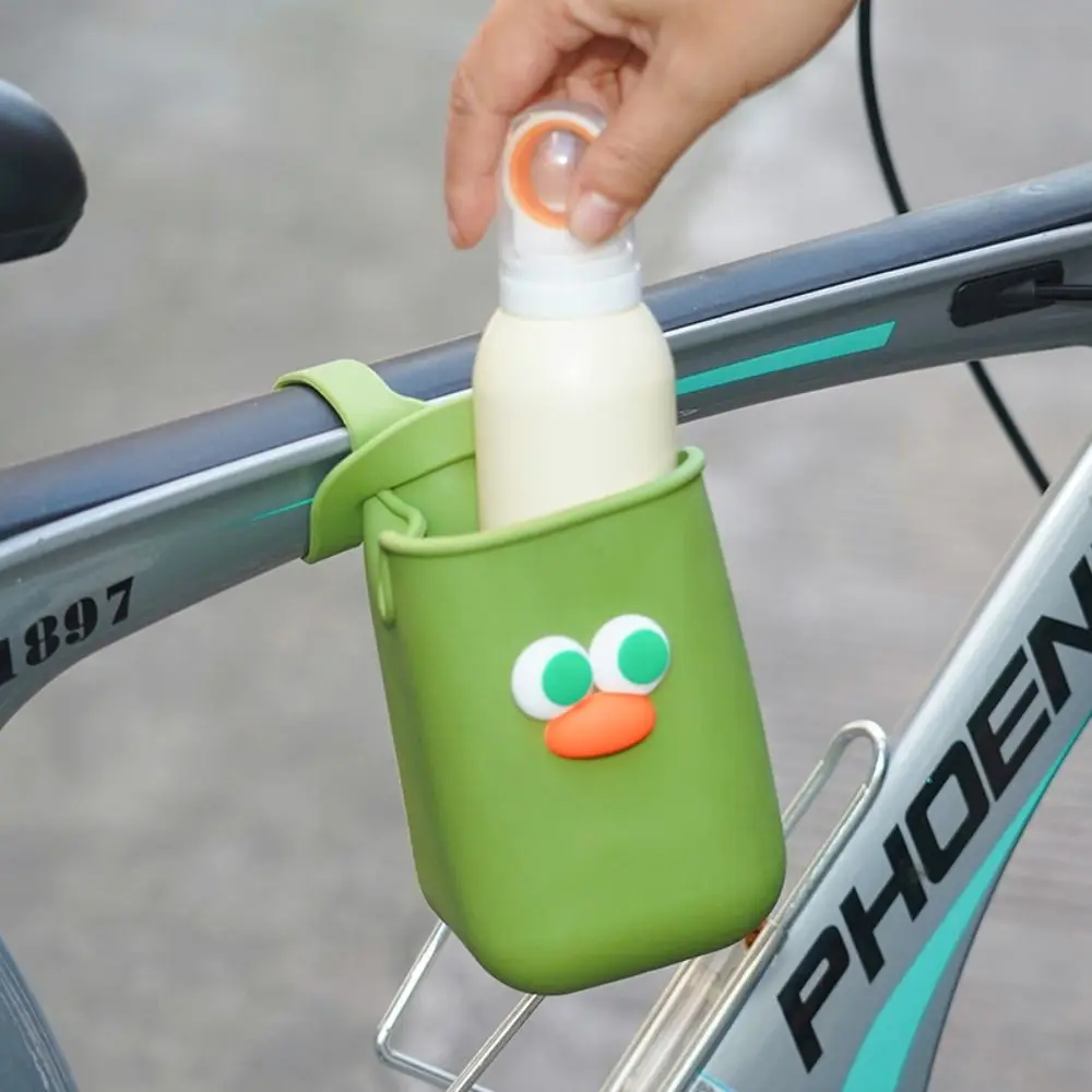 Cute Silicone Cup Holders Cartoon Face Large Capacity Water Bottle Storage Bag with Drainage Hole for Bike Stroller Wheelchairs