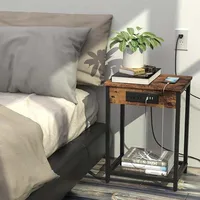 Nightstand with Charging Station Bedroom End Side Table with USB Ports  outlets Modern Record Player Stand 2-Tier Bedside Table 2