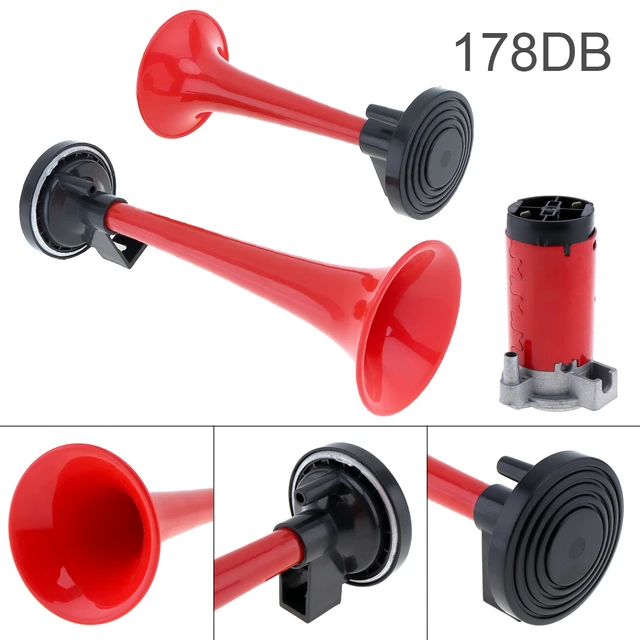 Universal Trumpet Air Horn Compressor 12V Tone Loud Trumpet Red