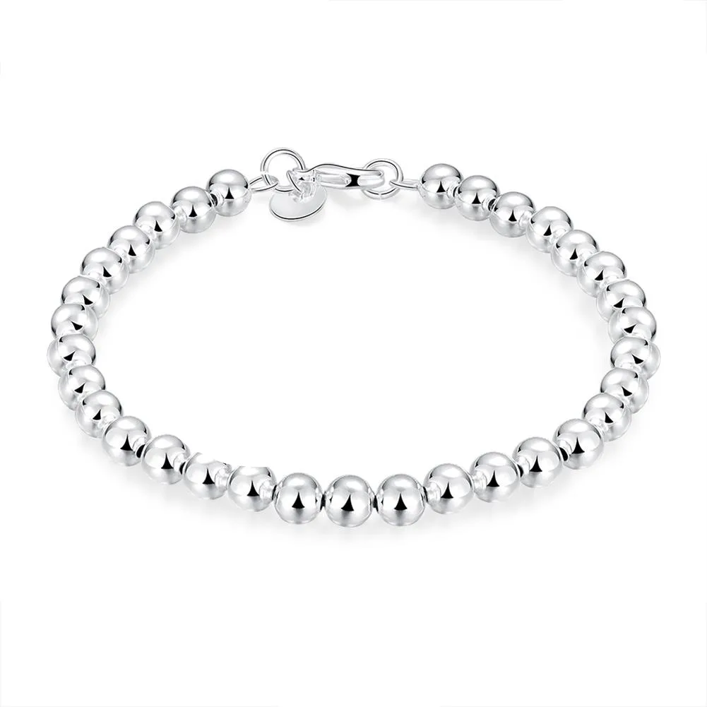 

925 Silver Bracelet Charm 8 Inches 6MM Bead Chain Bracelet For Women Fashion Wedding Party Gift Jewelry Accessories