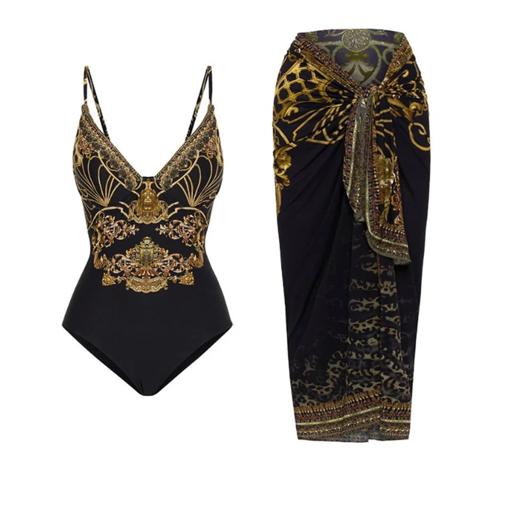 

Female Retro Swimsuit Holiday Beachwear Printed Beach Dress Designer Bathing Suit Summer Surf Wear