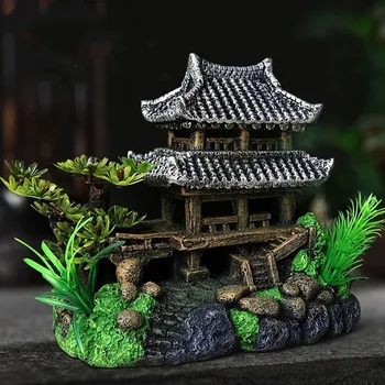 Decoración de simulación para pecera, adorno de resina para acuario, paisaje, modelo de casa 1