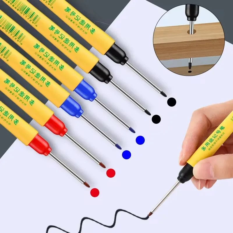 2.8mm Solid Carpenter Pencil Set with Pen Cover, Long Nosed Deep Hole Mechanical Pencil Black/Blue Marking pen for Carpenter 5