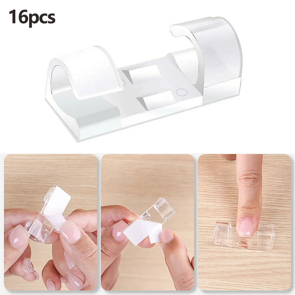 Brand New High Quality Cable Clips Cable Holders Cable Cord Clips 16pcs ABS Organizer Tidy Holder Transparent Wall