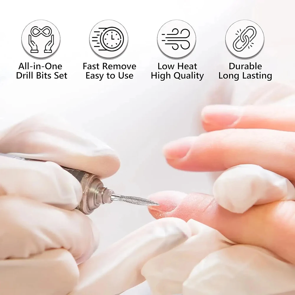 10Pcs Diamond Milling Cutter For Manicure Electric Nail Drill Bits Accessory Pedicure Machine Nail File Gel Remover Tool nail drill bit electric nail drill bit manicure drill bit