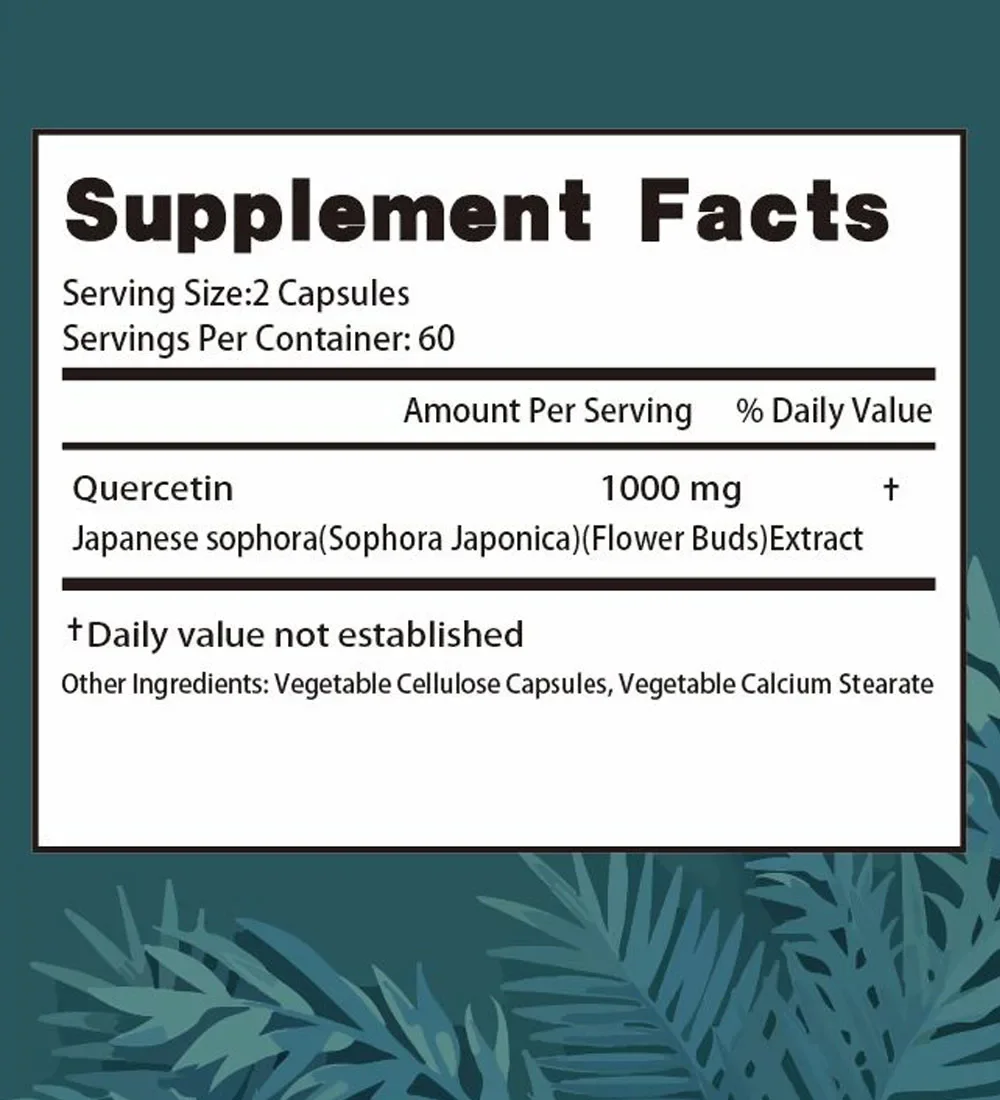 Ultra High Purity Quercetin Capsules + Highly Purified and Bioavailable-1000 Mg Per Serving-120 Quercetin Supplements