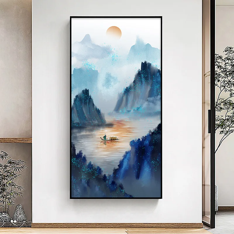 New Chinses Mountain Landscape Painting On Canvas Boat Deer Poster E Stampe Per Wall Art Living Room Portico Decor Cuadros