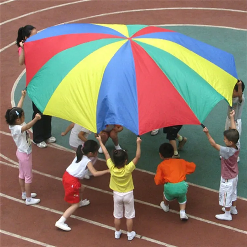 

Dia 2M Children Games Rainbow Umbrella Educational Outdoor Sports Toys Fun Cloth Parachute Ballute Kindergarten Kids