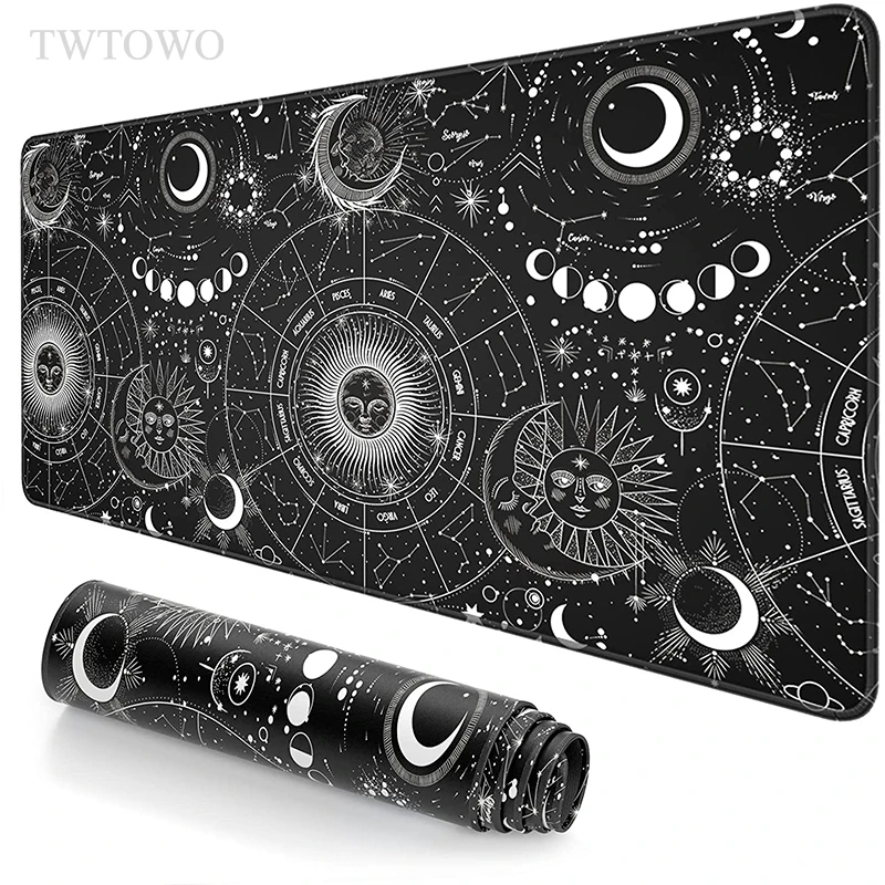 Custom Anti Slip Gaming Mouse Pad Preto e Branco Sol Lua Espaço Céu xl Casa Mousepad Grande Tapetes de Mesa Tapete do Escritório Tapete de Mesa Xxl