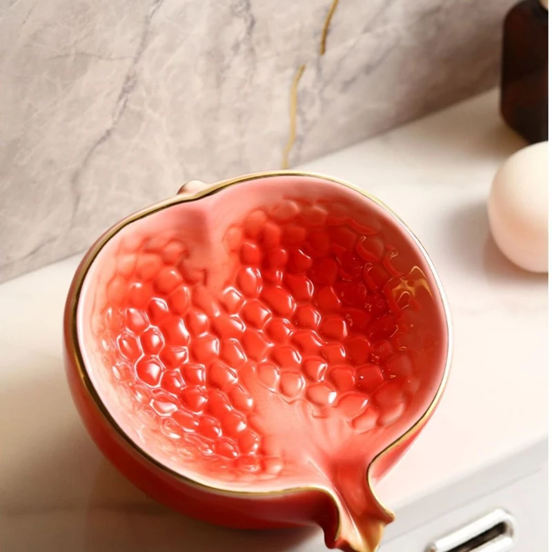 Ceramic Soap Dish, Home Bathroom Supplies, Creative Light Luxury Cute Pomegranate shape Soap Box No Punching Draining Water, 1Pc