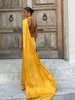 Ribbon Hanging Neck Long Dresses Slanted Shoulder Lace Up Backless Silky Satin Temperament Slim Fit Halter Woman Fishtail Dress 6