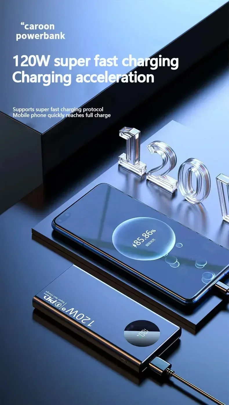 120w New Super Fast Charging 50000mah Power Bank Ultralarge Capacity For Mobile Power External Battery For Iphone Xiaomi Huawei