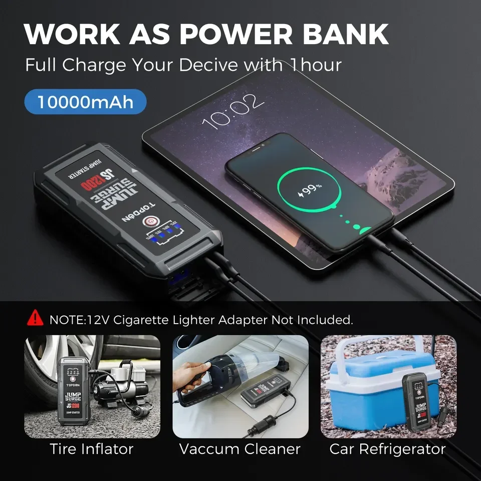 2023 topdon factory supply portable multi-function 1200A JS1200 super  capacity battery jump starter power bank booster for car - AliExpress