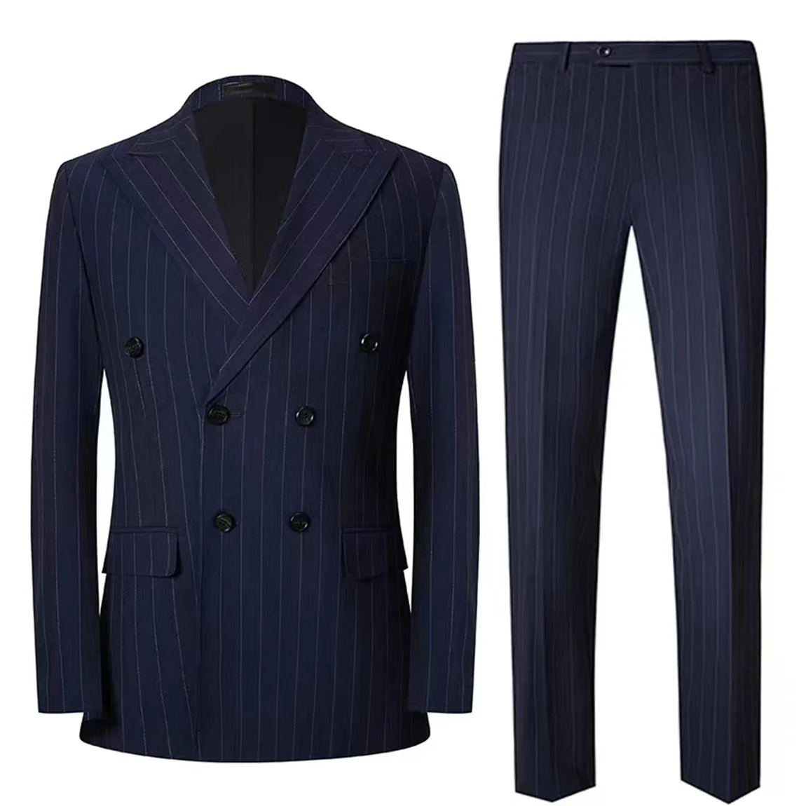 

Men's Stripe Two Pieces Peak Lapel Suit Double Breasted Tuxedos Business Daily Dinner Formal