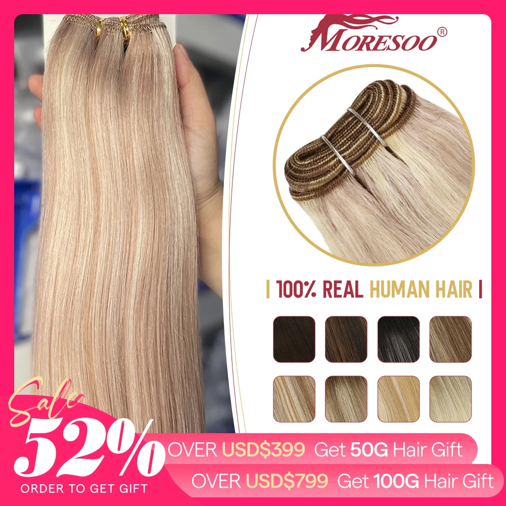 Human Hair Extensions Moresoo Sew in Weave Hair Bundles Machine Remy 100 Gram Double Weft Soft Straight