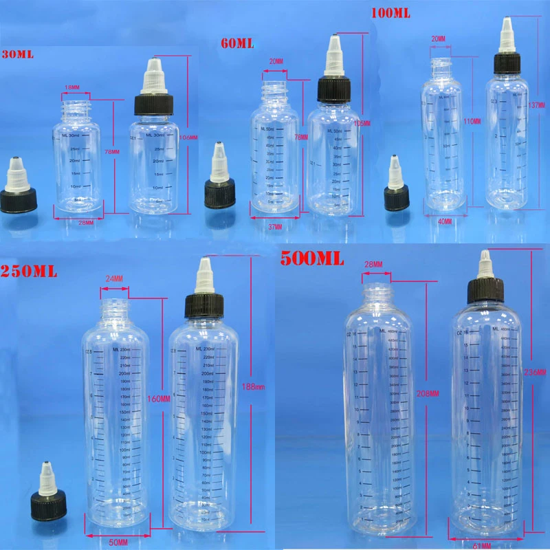 Empty Plastic Graduated Bottle Oil Drop Bottle Liquid Sample Paint Mixing Pigment Color Emulsion Bottles 10pcs 30ml-500ml