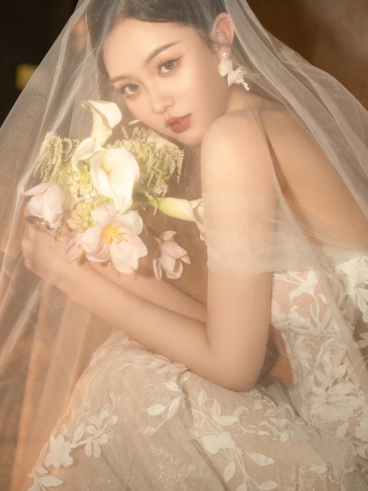 Long Cathedral Length Bridal Veils Appliques Stock Wedding Veils Wedding Accessories