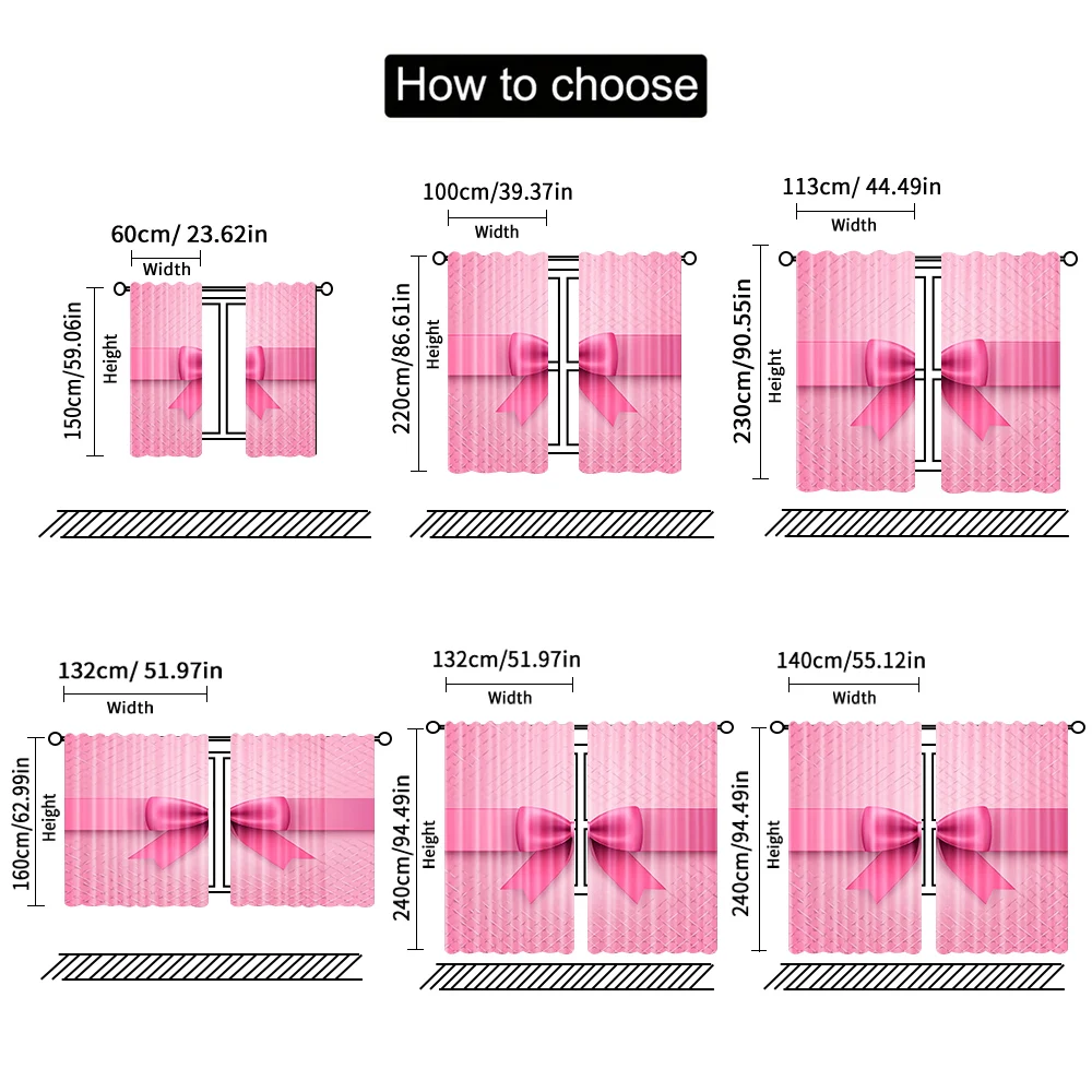 2pcs, spring summer Curtains Pink bow tie Art Digital Print Drapes Durable 100% Polyester Fabric Festive Perfect for 4