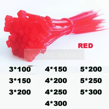 Self-Lock สายไนลอนสายผูกสาย Zip Ties 3*100 3*150 3*200 4*150สีแดง100Pcs ไนลอนผูกยึดสายห่วง 1