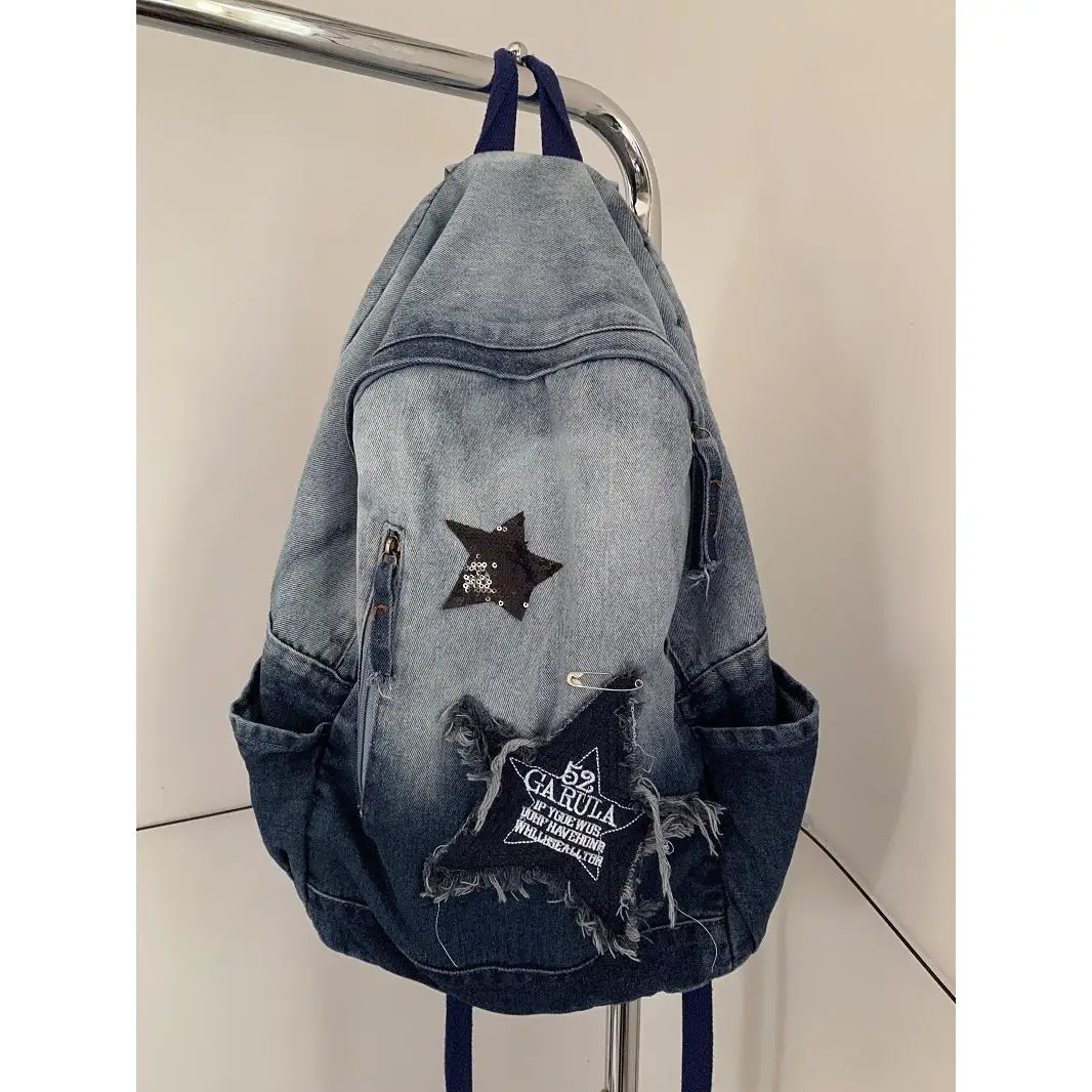 Y2K Korean Vintage Casual Denim Book Bag Cowboy Backpack Student Bags