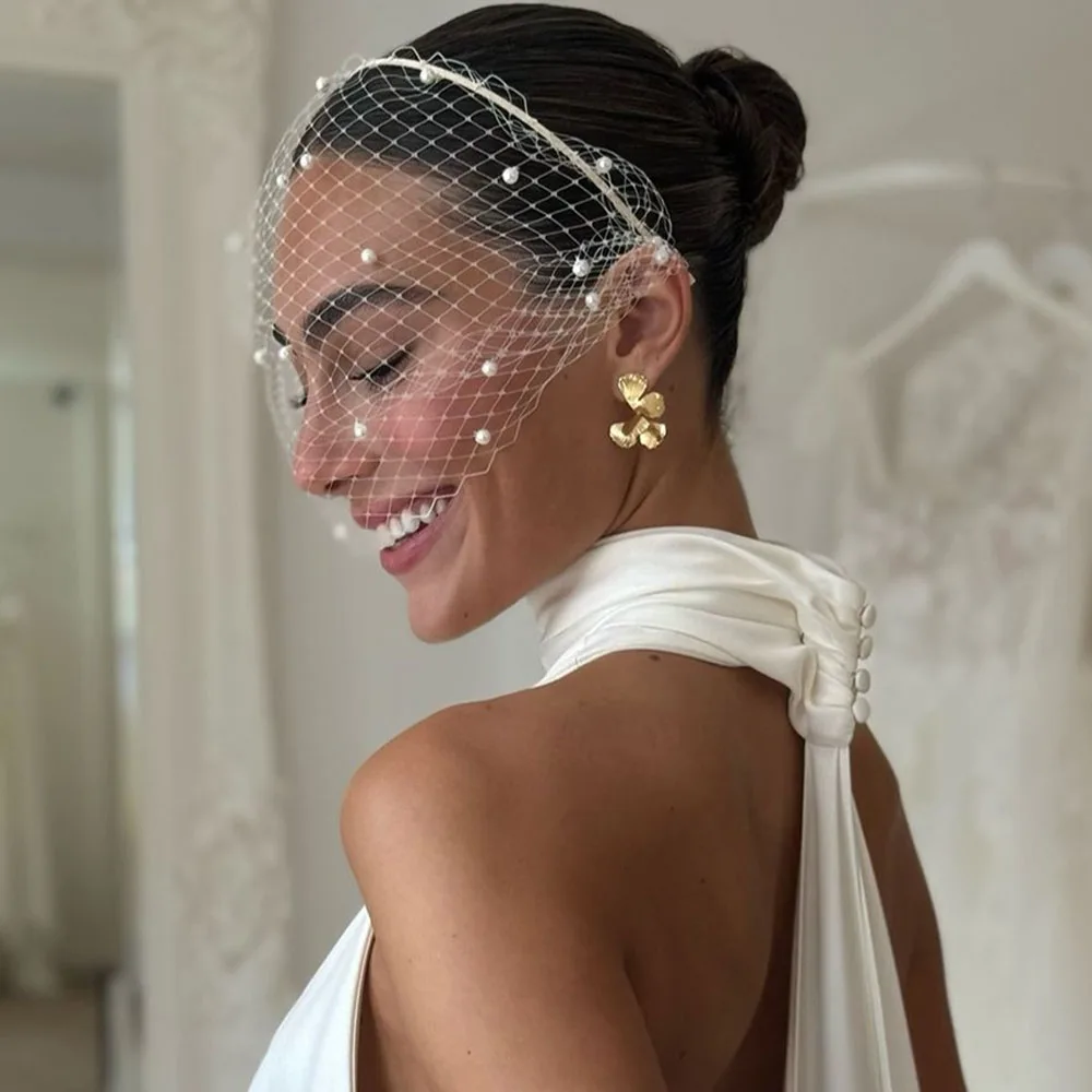 Pears Beads Bridal Birdcage Veil Accesorios para Boda Velo Novia Charming Wedding Birdcage Veil Party Headband Bridal Veil