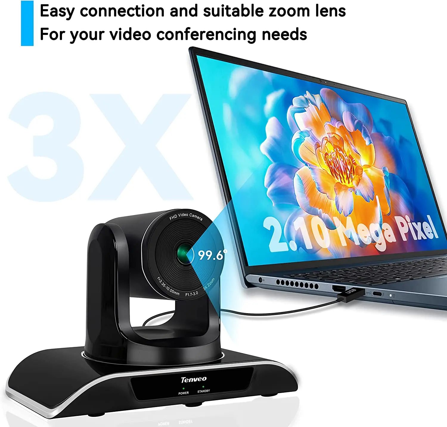 Tenveo Video Conference System 3X PTZ Camera Conference Room Camera 3X Optical Zoom + USB Speakerphone for Skype Zoom OBS Teams